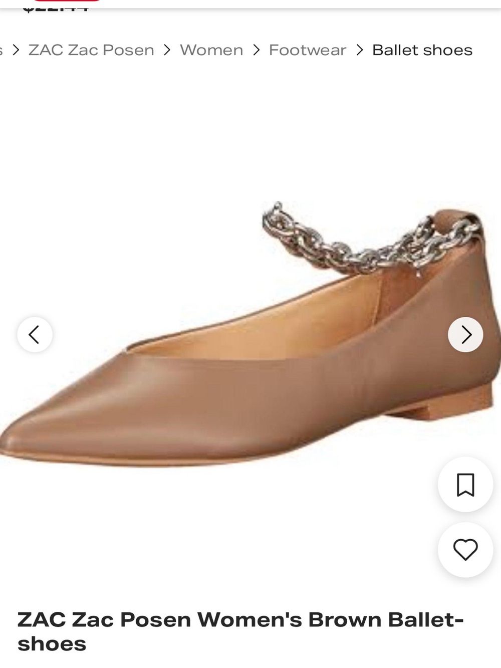 ZAC Zac Posen Brown Pointed Ballet Flat with Chain Ankle Strap-Nanette